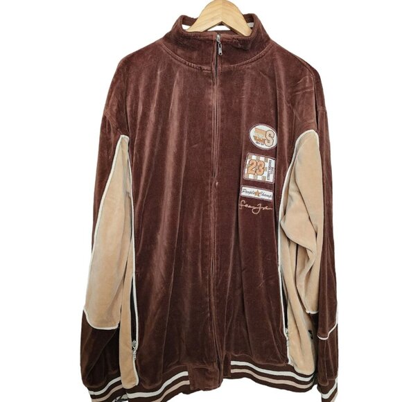 Vintage Sean John Men's Brown Full Zip Velour Track Jacket 2XL